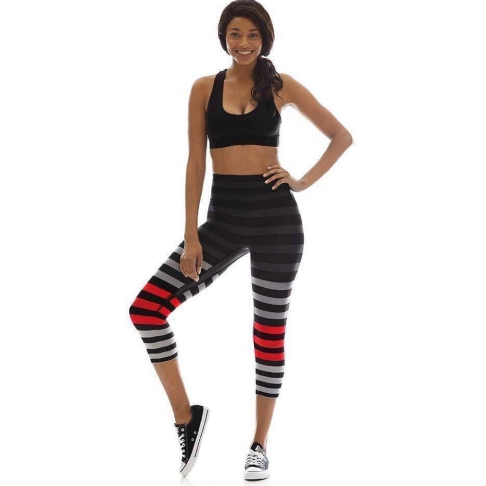 K-DEER Striped Leggings - Black, Gray, Red